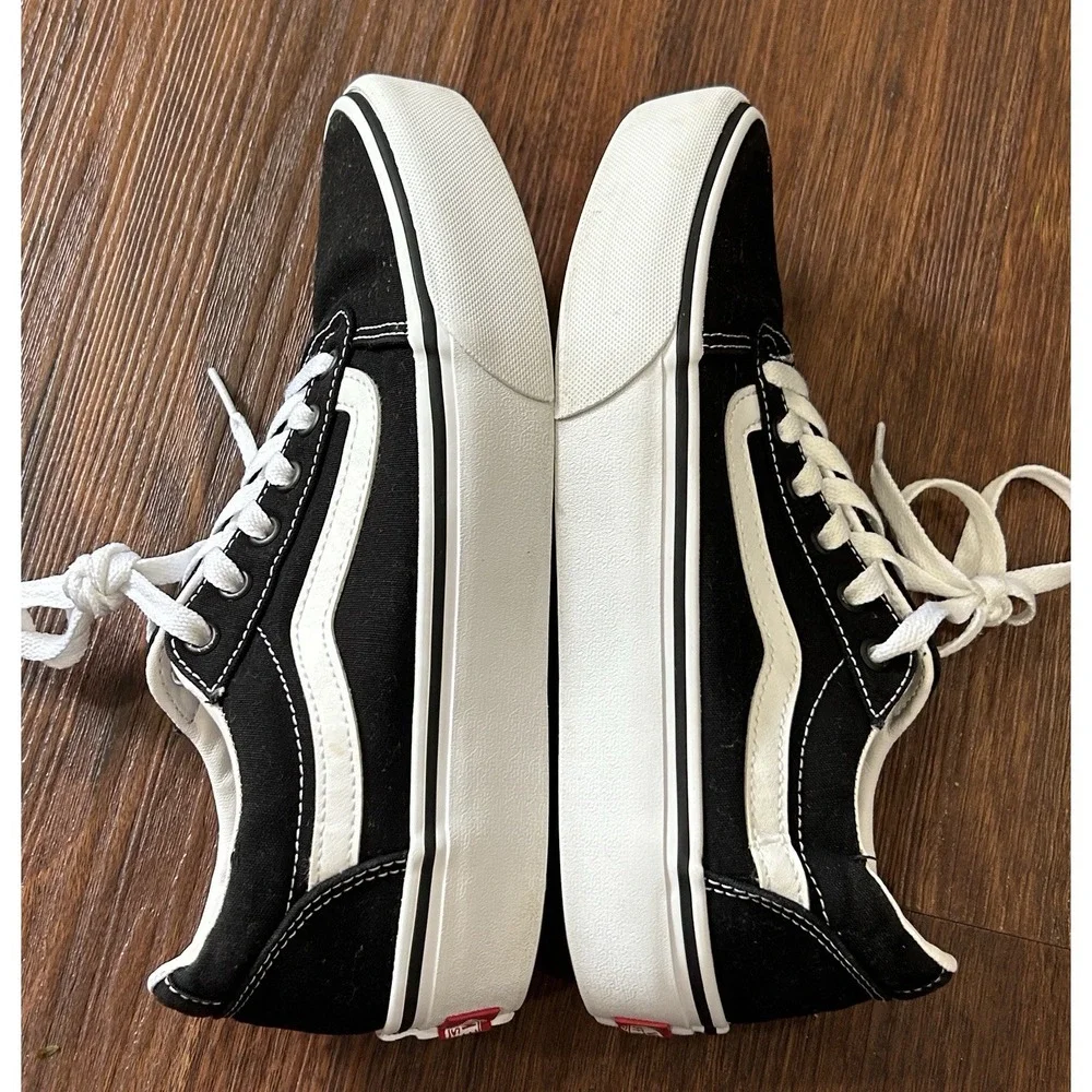 Vans Women's Old Skool Platform Shoes Skate Sneakers Black/White Size 8.5